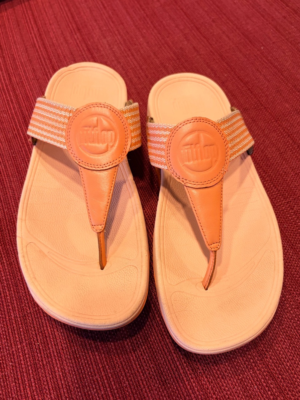 FitFlop Walkstar Fine Stripe Coral Orange Thong Sandals Women’s Size 10